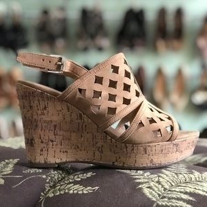 Franco Sarto Shea tan wedge cut out sandals